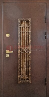 Металлическая дверь с порошковым напылением со стеклом и ковкой ДСК-110 в Луховицах