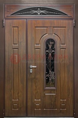 Большая металлическая дверь со стеклом и ковкой ДСК-145 в Луховицах