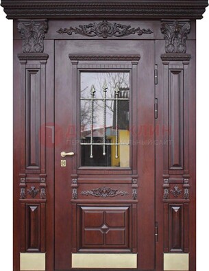 Железная парадная дверь массив дуба со стеклом и ковкой ДСК-175 в Луховицах