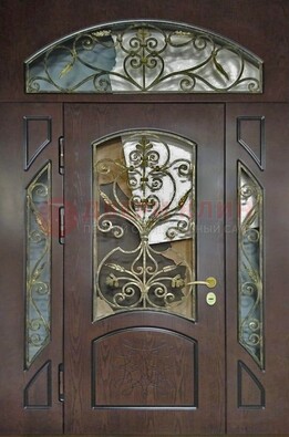 Входная дверь Винорит со стеклом и ковкой и фрамугами ДСК-213 в Луховицах