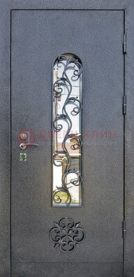 Темная стальная дверь Порошок со стеклом и ковкой ДСК-217 в Луховицах