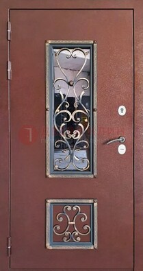 Уличная дверь Порошок со стеклом и ковкой для дома ДСК-218 в Луховицах