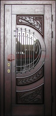 Одностворчатая входная дверь со стеклом и ковкой ДСК-21 в Луховицах