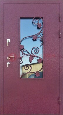 Железная дверь Порошок со стеклом и ковкой лозы ДСК-220 в Луховицах