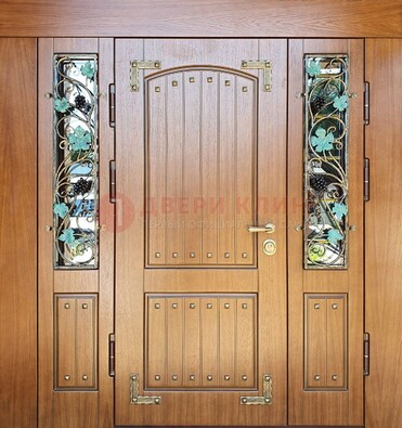 Железная дверь Винорит со стеклом и ковкой лозы ДСК-236 в Луховицах