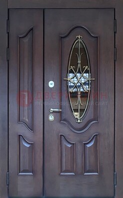 Темная металлическая дверь Винорит со стеклом и ковкой ДСК-239 в Луховицах