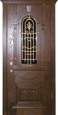 Железная дверь со стеклом и ковкой в классическом стиле ДСК-23 в Луховицах