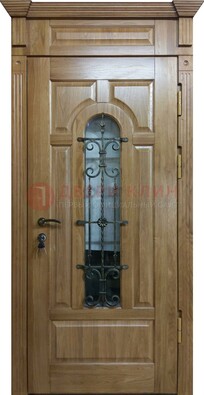 Металлическая дверь массив со стеклом и ковкой для дома ДСК-246 в Луховицах