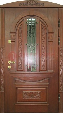 Узорная железная дверь массив со стеклом и ковкой ДСК-247 в Луховицах