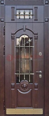 Металлическая дверь массив со стеклом и ковкой с фрамугой ДСК-249 в Луховицах
