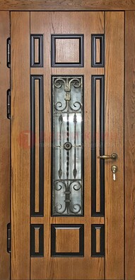 Двухцветная железная дверь Винорит со стеклом и ковкой ДСК-264 в Луховицах