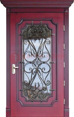 Красная стальная дверь Винорит со стеклом и ковкой ДСК-271 в Луховицах