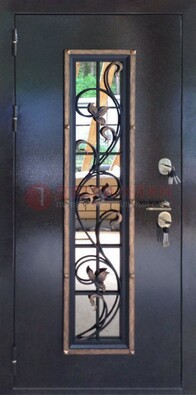 Железная дверь с порошковым напылением стеклом и ковкой ДСК-279 в Луховицах