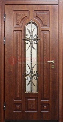 Тяжелая стальная дверь со стеклом и ковкой ДСК-42 в Ростове-На-Дону