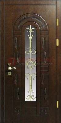 Дизайнерская металлическая дверь со стеклом и ковкой ДСК-50 в Луховицах
