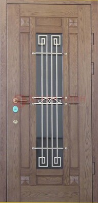Стандартная железная дверь со стеклом темным и ковкой ДСК-5 в Луховицах