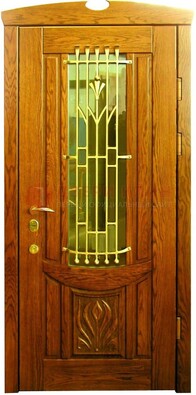 Наружная железная дверь со стеклом цветным и ковкой ДСК-62 в Луховицах