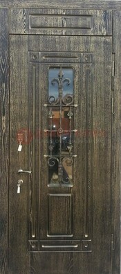 Зеленая входная дверь со стеклом и ковкой ДСК-67 в Луховицах