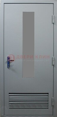 Серая металлическая техническая дверь с декоративной вставкой ДТ-14 в Луховицах