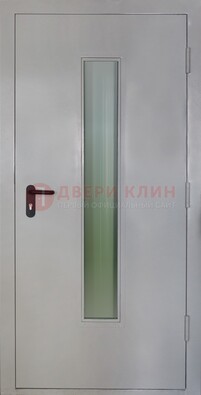 Белая металлическая техническая дверь со стеклянной вставкой ДТ-2 в Луховицах