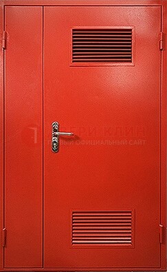 Красная железная техническая дверь с вентиляционными решетками ДТ-4 в Луховицах