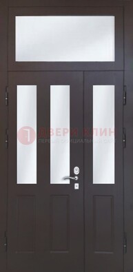 Черная тамбурная дверь со стеклянными вставками ДТМ-38 в Луховицах