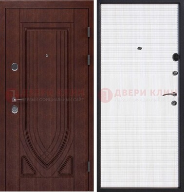 Уличная темная филенчатая дверь с виноритом и МДФ Белый ясень ДВТ-141 в Мурманске