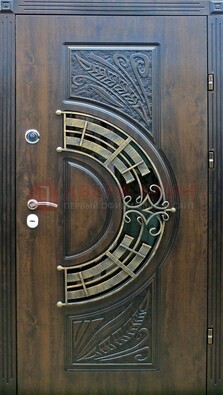 Металлическая филенчатая дверь с виноритом и стеклом ДВТ-144 в Луховицах