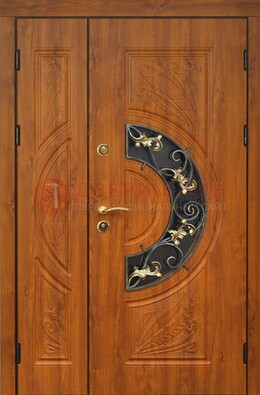Входная дверь цвета золотой дуб с виноритом и ковкой ДВТ-176 в Луховицах