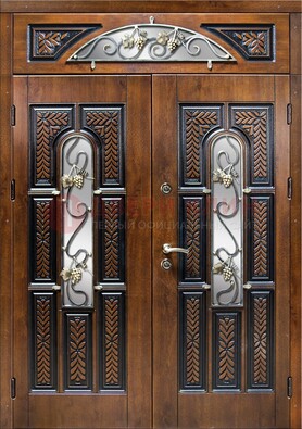 Входная двухстворчатая дверь с виноритом и ковкой ДВТ-183 в Луховицах