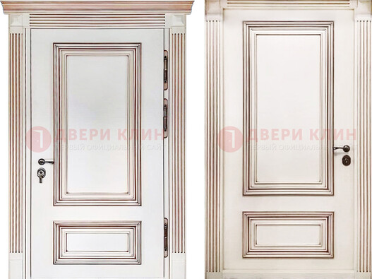 Белая металическая дверь с виноритом для дома ДВТ-239 в Луховицах