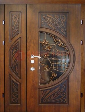 Металлическая дверь с виноритом и резной панелью внутри ДВТ-70 в Луховицах