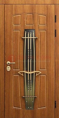 Входная коричневая дверь с терморазрывом и фрезерованной МДФ ДВТ-75 в Луховицах