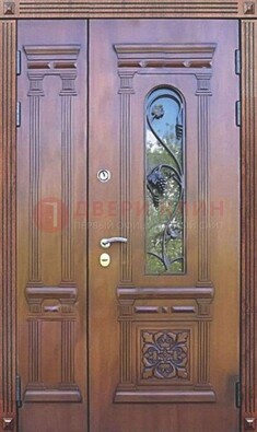 Железная коричневая филенчатая дверь с виноритом и МДФ ДВТ-85 в Луховицах