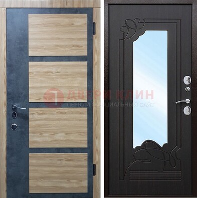 Светлая металлическая дверь c фрезерованной МДФ с зеркалом ДЗ-103 в Луховицах