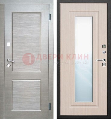 Светлая металлическая филенчатая дверь и МДФ Белый дуб с зеркалом ДЗ-104 в Луховицах