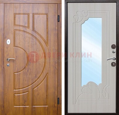 Коричневая металлическая дверь c МДФ с узором и зеркалом ДЗ-105 в Луховицах