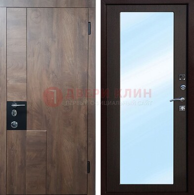 Коричневая металлическая дверь c МДФ с зеркалом ДЗ-106 в Луховицах