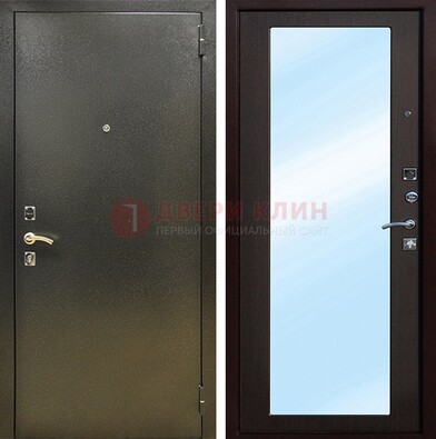 Входная темно-серая дверь c порошковым покрытием и МДФ с зеркалом ДЗ-114 в Луховицах