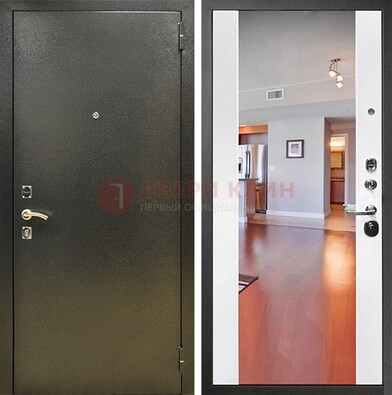 Входная темно-серая дверь c порошковым покрытием и Белой МДФ с зеркалом ДЗ-115 в Луховицах