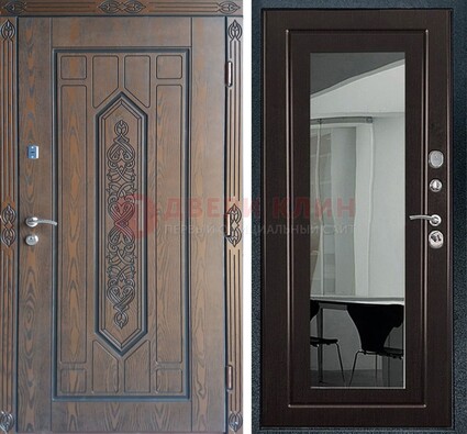 Уличная коричневая дверь c виноритом и МДФ Венге с зеркалом ДЗ-116 в Луховицах