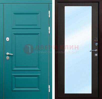 Зеленая входная дверь терморазрыв c виноритом и МДФ с зеркалом ДЗ-122 в Луховицах