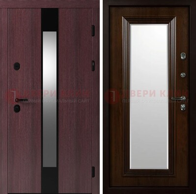 Темная стальная дверь МДФ с обеих сторон с зеркалом ДЗ-143 в Луховицах