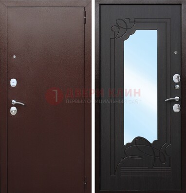Коричневая стальная дверь с зеркалом ДЗ-18 в Луховицах