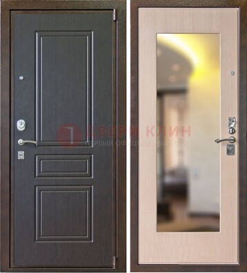 Коричневая стальная дверь с зеркалом МДФ внутри ДЗ-27 в Луховицах