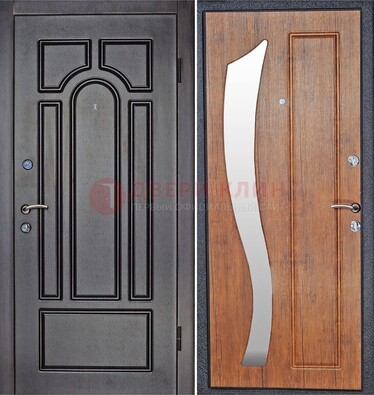 Темная железная дверь с зеркалом ДЗ-35 в Луховицах