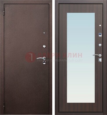 Коричневая входная дверь с зеркалом МДФ внутри ДЗ-40 в Луховицах