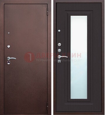 Коричневая металлическая дверь с зеркалом ДЗ-43 в Луховицах