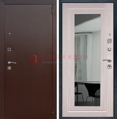 Входная дверь с порошковым напылением Медный антик/Белый дуб с зеркалом ДЗ-63 в Луховицах
