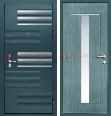Входная дверь с зеркальной вставкой внутри с голубым МДФ с зеркалом ДЗ-71 в Луховицах